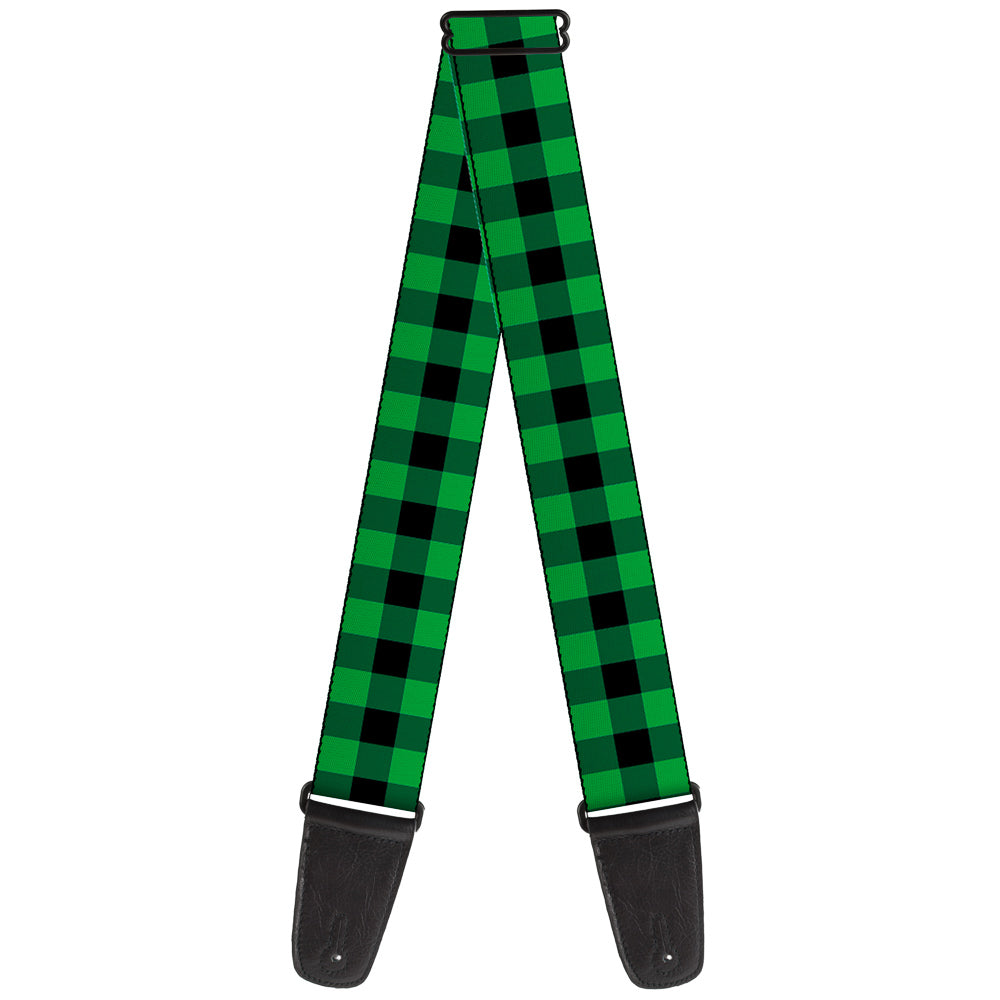 Guitar Strap - Buffalo Plaid Black Neon Green Guitar Straps Buckle-Down   