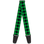 Guitar Strap - Buffalo Plaid Black Neon Green Guitar Straps Buckle-Down   