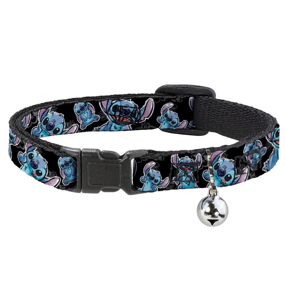 Cat Collar Breakaway - Stitch Poses Hibiscus Sketch Black Gray Blue Breakaway Cat Collars Disney   