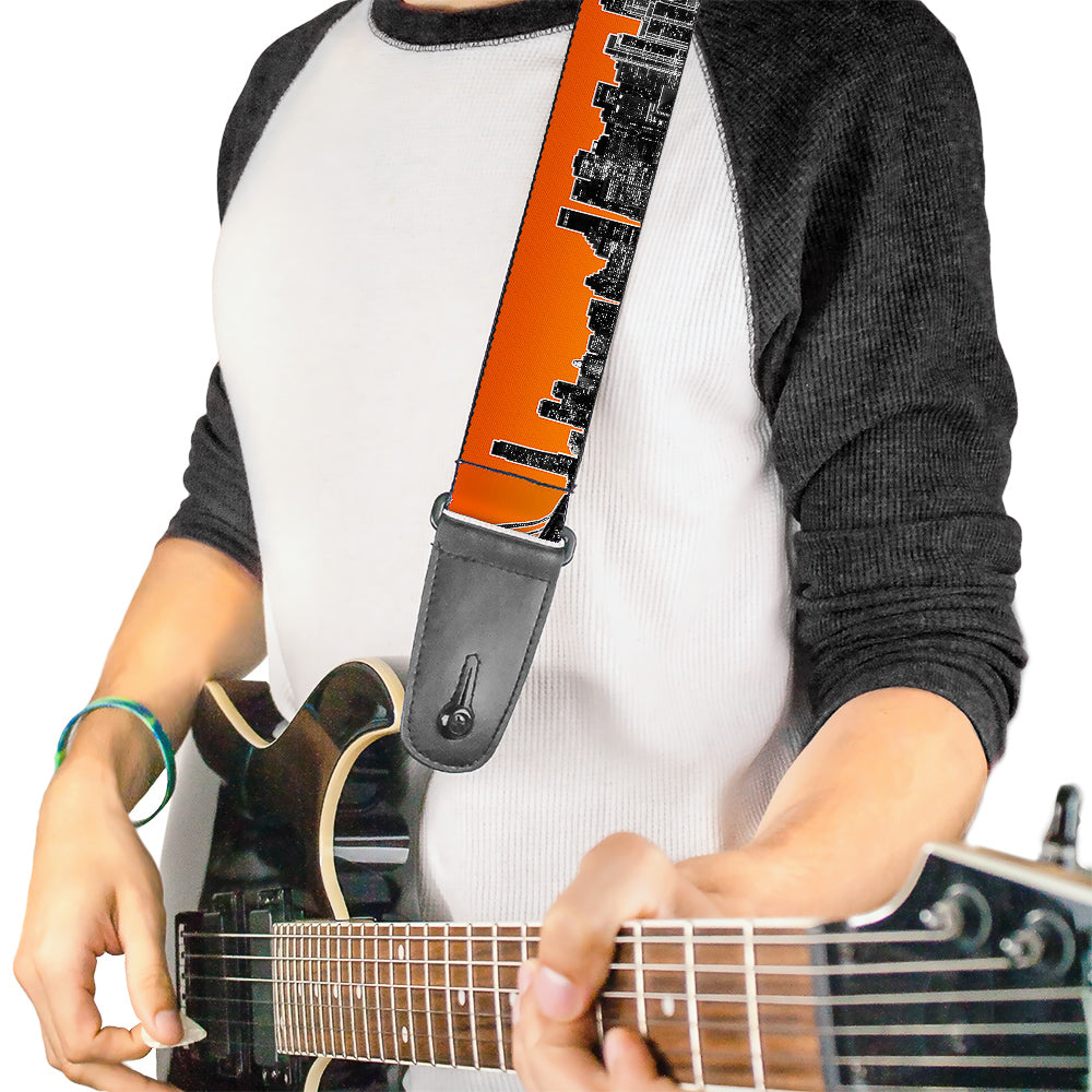 Guitar Strap - San Francisco Vivid Skyline Orange Fade Black Guitar Straps Buckle-Down   