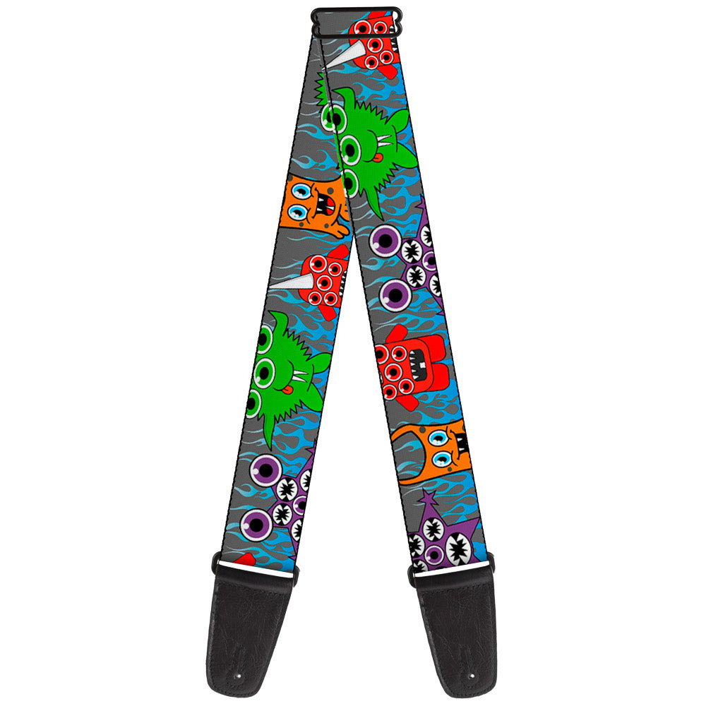 Guitar Strap - Cute Monsters Gray Flame Blue Guitar Straps Buckle-Down   