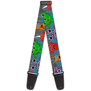 Guitar Strap - Cute Monsters Gray Flame Blue Guitar Straps Buckle-Down   