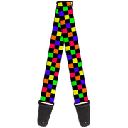 Guitar Strap - Checker Black Multi Neon Guitar Straps Buckle-Down   