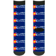Sock Pair - Polyester - Colorado ASPEN Flag Snowy Mountains Weathered2 Blue White Red Yellows - CREW Socks Buckle-Down   