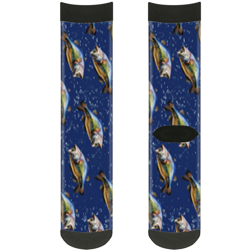 Sock Pair - Polyester - Bass Fish Water Bubbles - CREW Socks Buckle-Down   