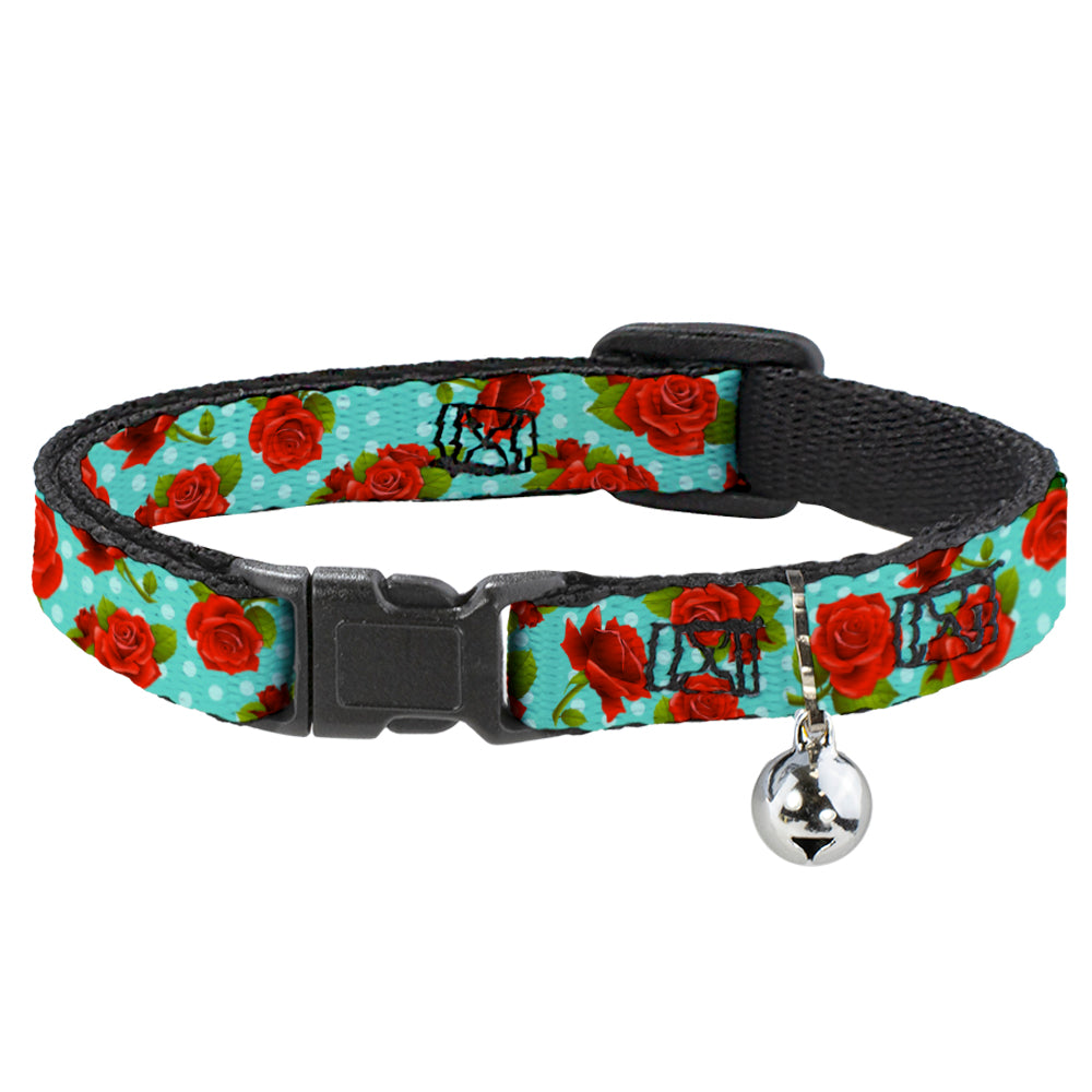 Cat Collar Breakaway - Red Roses Polka Dots Turquoise Breakaway Cat Collars Buckle-Down   