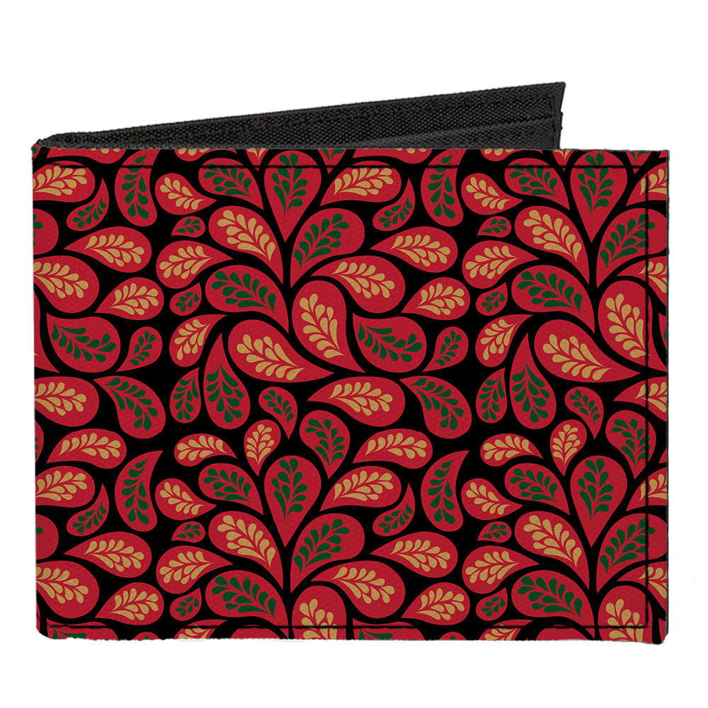 Canvas Bi-Fold Wallet - Leaves Swirl Navy Burgundy Canvas Bi-Fold Wallets Buckle-Down   