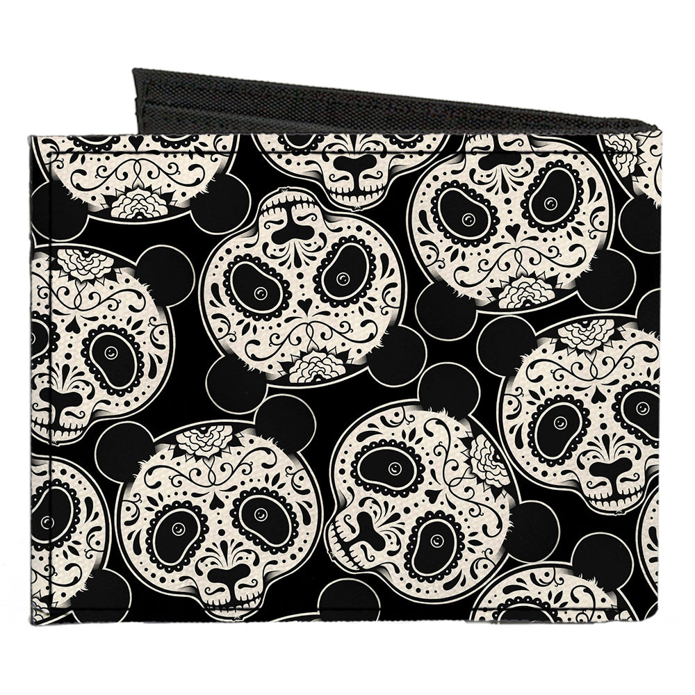 Canvas Bi-Fold Wallet - Panda Bear Sugar Skull Scattered Black White Canvas Bi-Fold Wallets Buckle-Down   