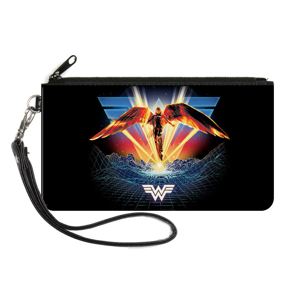 Canvas Zipper Wallet - LARGE - Wonder Woman 1984 Golden Armor Pose WW Logo Topography Black Blues Reds Yellows Canvas Zipper Wallets DC Comics   