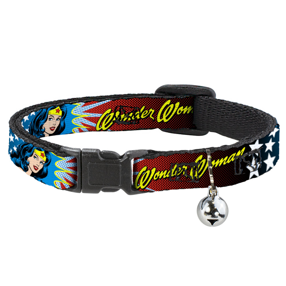 Cat Collar Breakaway - Wonder Woman Face w Stars Breakaway Cat Collars DC Comics   