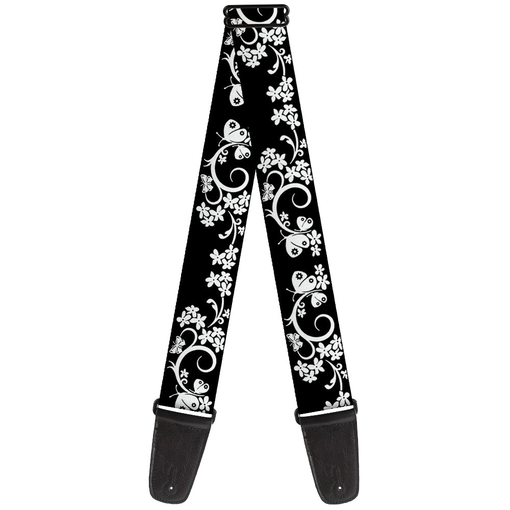 Guitar Strap - Butterfly Garden 2 Black White Guitar Straps Buckle-Down   