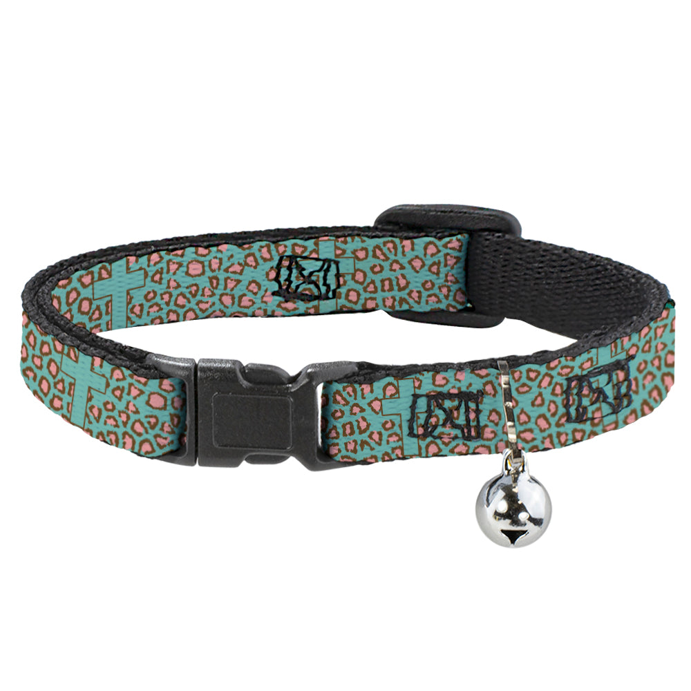 Cat Collar Breakaway - Cross Repeat Leopard Turquoise Pink Breakaway Cat Collars Buckle-Down   