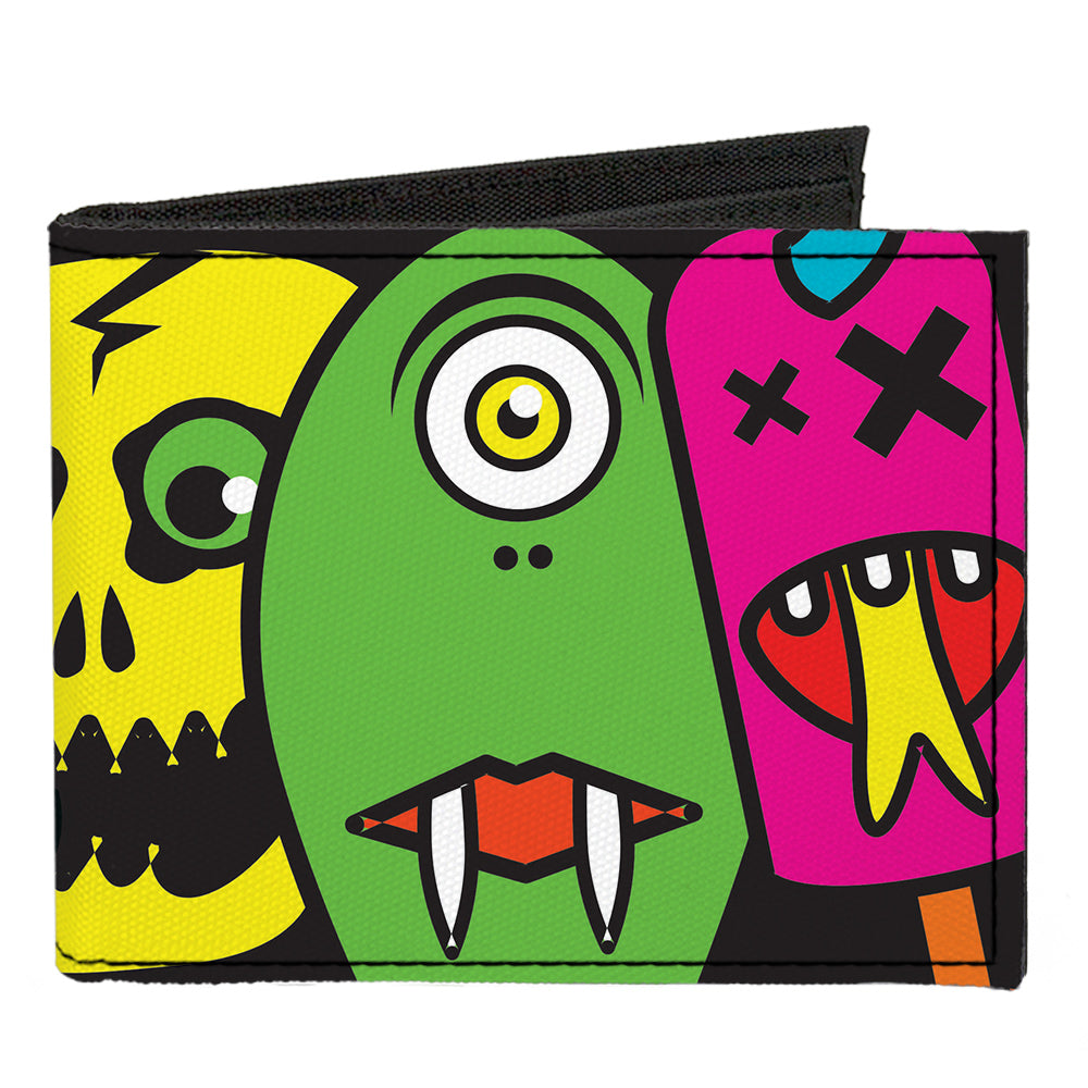 Canvas Bi-Fold Wallet - Monsters CLOSE-UP Black Canvas Bi-Fold Wallets Buckle-Down   