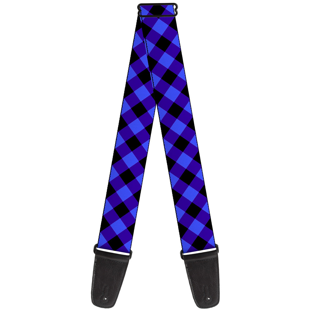 Guitar Strap - Diagonal Buffalo Plaid Black Blue Guitar Straps Buckle-Down   