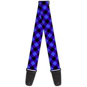 Guitar Strap - Diagonal Buffalo Plaid Black Blue Guitar Straps Buckle-Down   