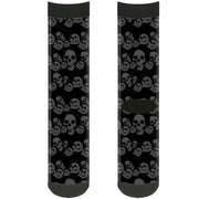 Sock Pair - Polyester - Skulls Stacked Weathered Black Gray - CREW Socks Buckle-Down   