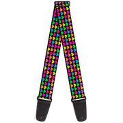 Guitar Strap - Mini Hearts Black Multi Neon Guitar Straps Buckle-Down   