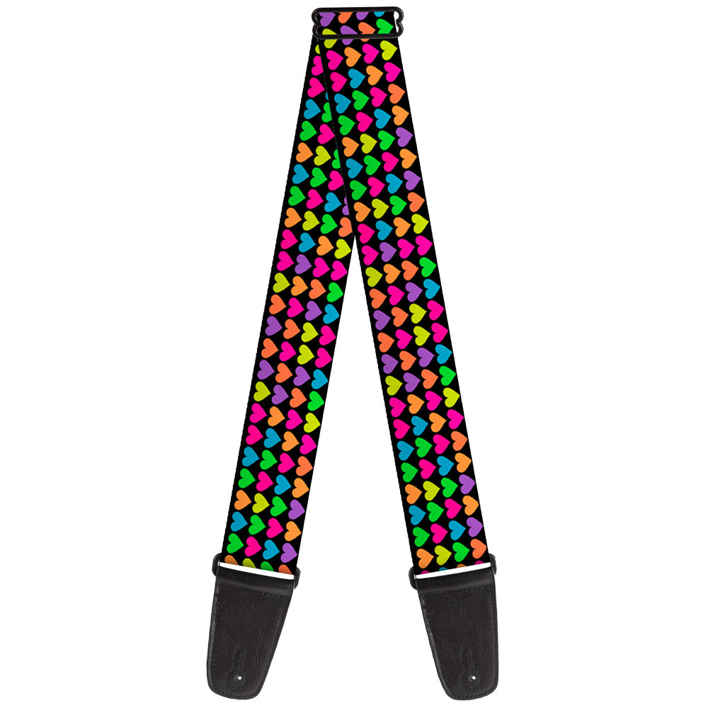 Guitar Strap - Mini Hearts Black Multi Neon Guitar Straps Buckle-Down   
