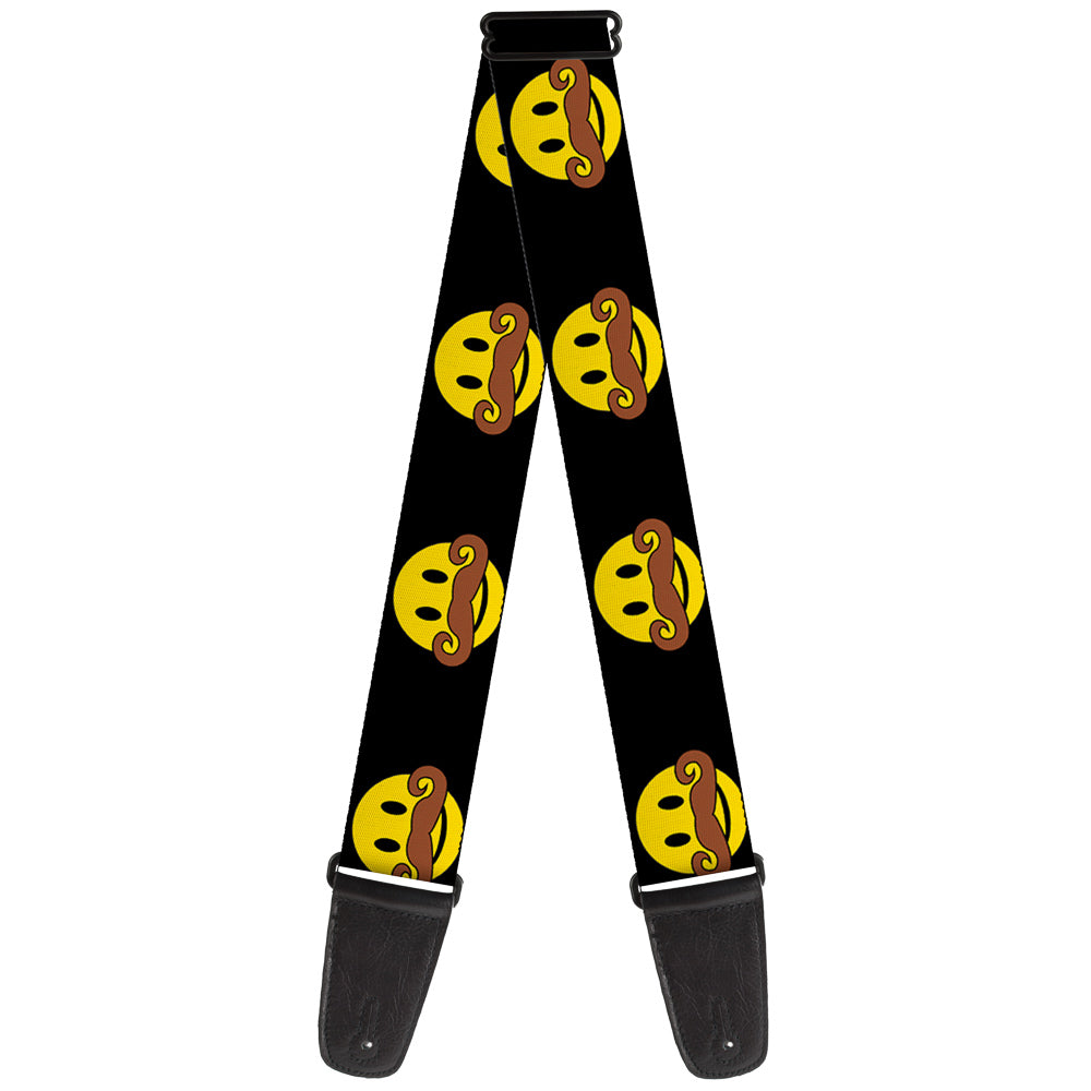 Guitar Strap - Mustache Happy Face Black Yellow Brown Guitar Straps Buckle-Down   