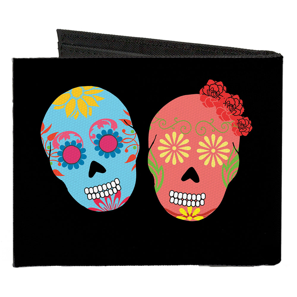 Canvas Bi-Fold Wallet - Painted Sugar Skulls Black Multi Color Canvas Bi-Fold Wallets Buckle-Down   