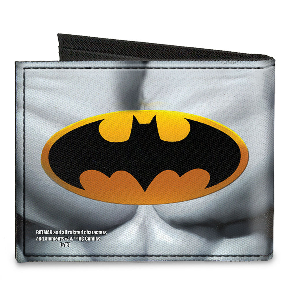 Canvas Bi-Fold Wallet - Justice Leaue Supreme Team Batman Chest Logo Grays Yellow Black Canvas Bi-Fold Wallets DC Comics   