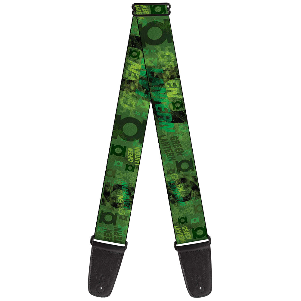 Guitar Strap - GREEN LANTERN Logo Collage Weathered Greens Guitar Straps DC Comics   