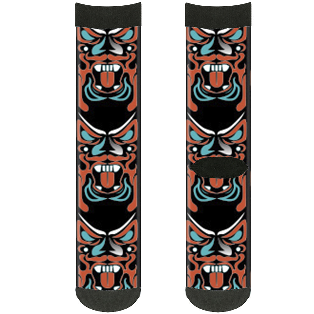 Sock Pair - Polyester - Totem Carvings Black White Orange Turquoise - CREW Socks Buckle-Down   