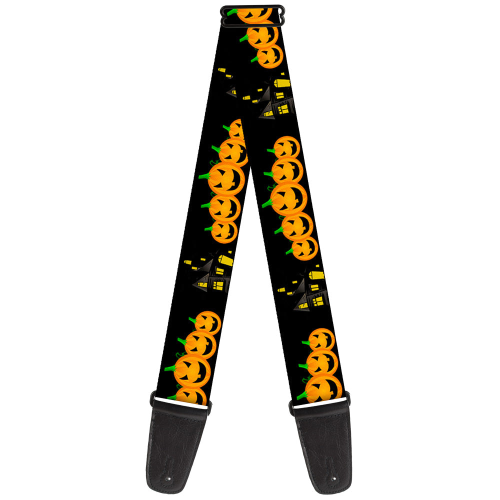 Guitar Strap - Jack-o'-Lanterns Haunted House Black Yellow Guitar Straps Buckle-Down   