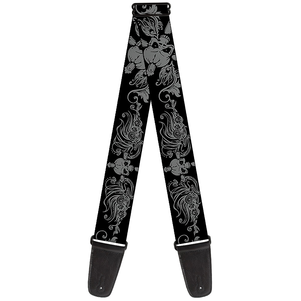 Guitar Strap - Skull & Dagger w Filigree Black Gray Guitar Straps Buckle-Down   
