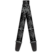 Guitar Strap - Skull & Dagger w Filigree Black Gray Guitar Straps Buckle-Down   