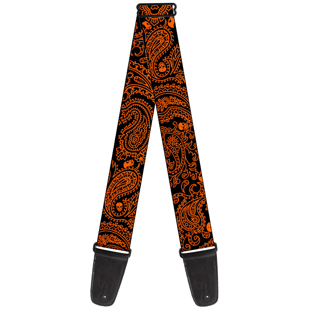 Guitar Strap - Bandana Skulls Black Orange Guitar Straps Buckle-Down   