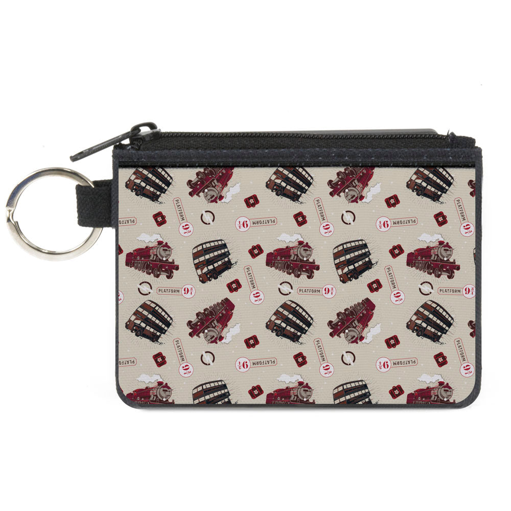 Canvas Zipper Wallet - MINI X-SMALL - Harry Potter Hogwarts Express Knight Bus Collage Beige Reds Canvas Zipper Wallets Harry Potter