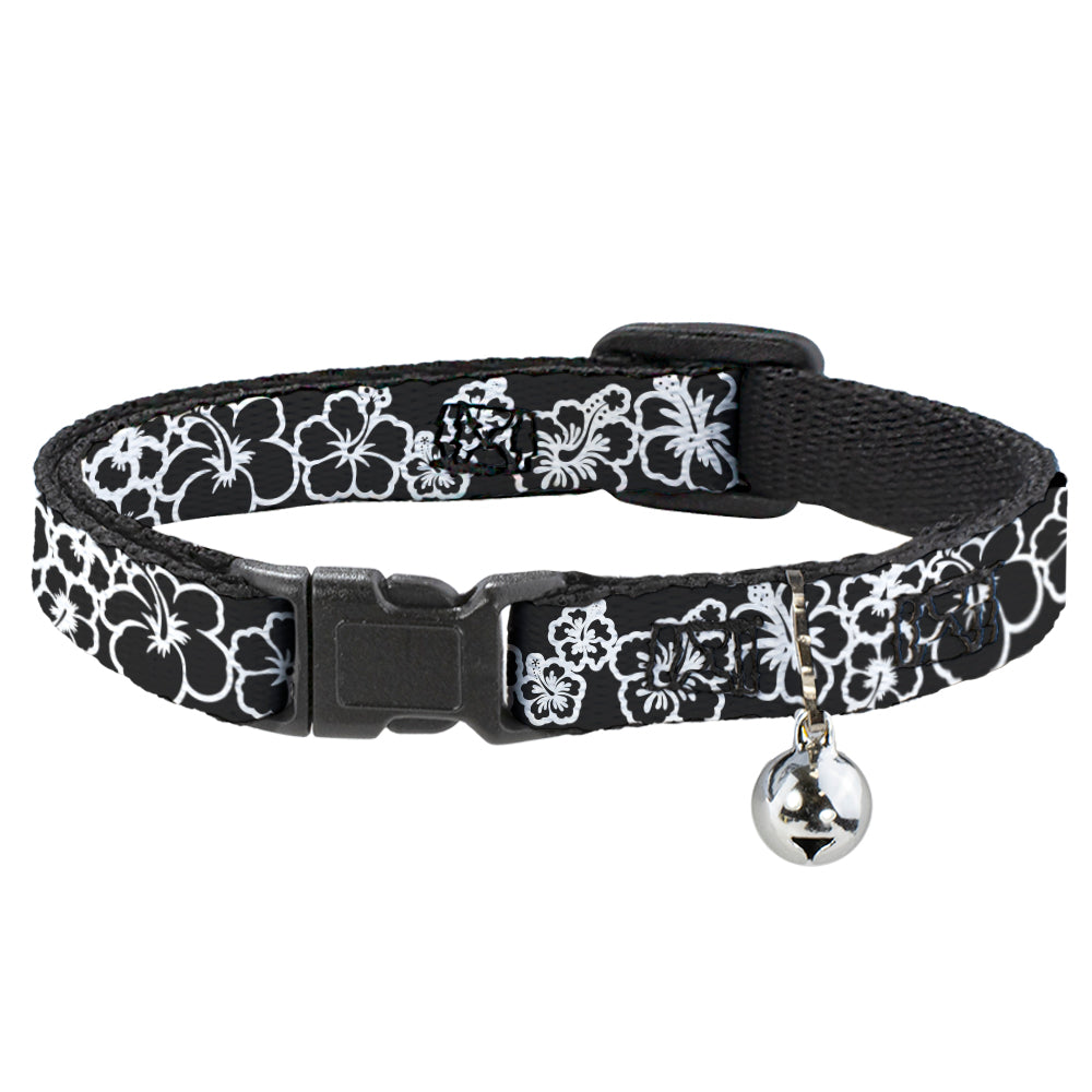Cat Collar Breakaway - Hibiscus Outline Black White Breakaway Cat Collars Buckle-Down   