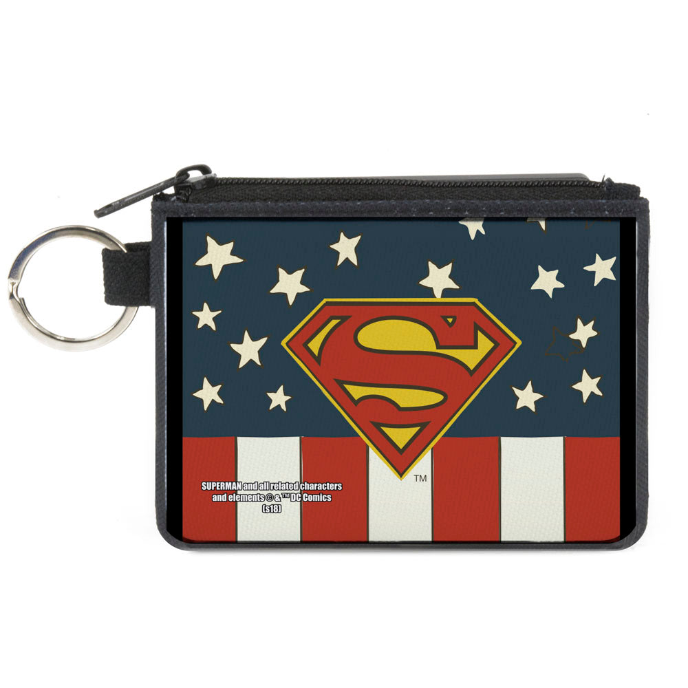 Canvas Zipper Wallet - MINI X-SMALL - Superman Shield Americana Red White Blue Yellow Canvas Zipper Wallets DC Comics   