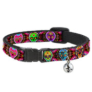 Cat Collar Breakaway with Bell - Six Sugar Skulls Multi Color Breakaway Cat Collars Thaneeya McArdle   