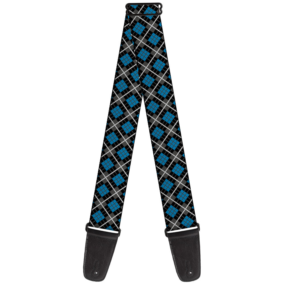 Guitar Strap - Argyle Black Gray Turquoise Guitar Straps Buckle-Down   