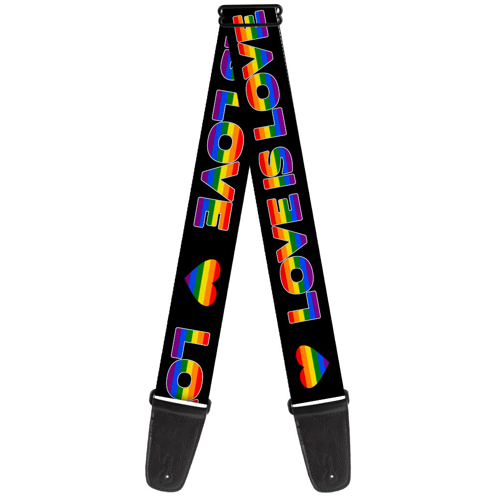 Guitar Strap - LOVE IS LOVE Heart Black Rainbow Guitar Straps Buckle-Down   
