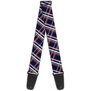 Guitar Strap - Plaid X2 Navy White Orange Guitar Straps Buckle-Down   