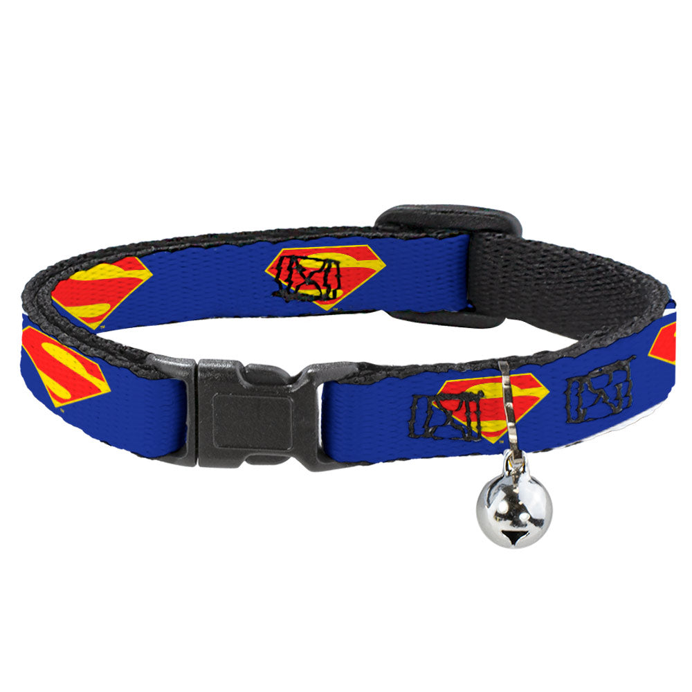 Cat Collar Breakaway with Bell - DC League of Super-Pets Superman Shield Logo Blue Red Yellow Breakaway Cat Collars DC Comics   
