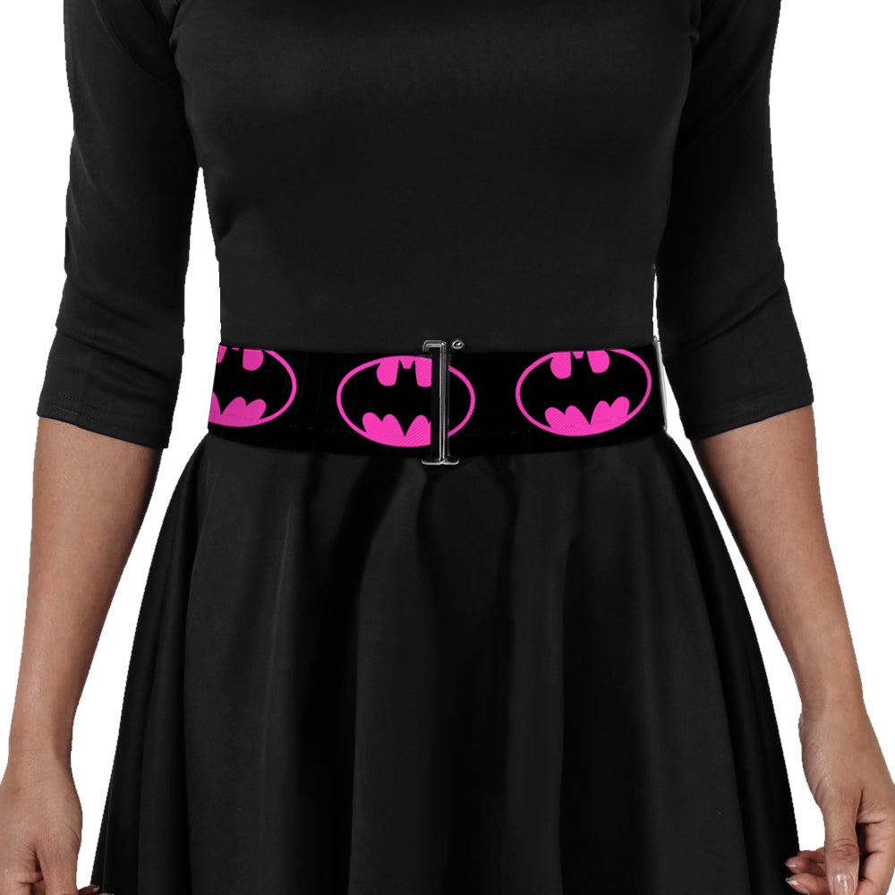 Cinch Waist Belt - Batman Shield-2 Black Fuchsia Womens Cinch Waist Belts DC Comics   