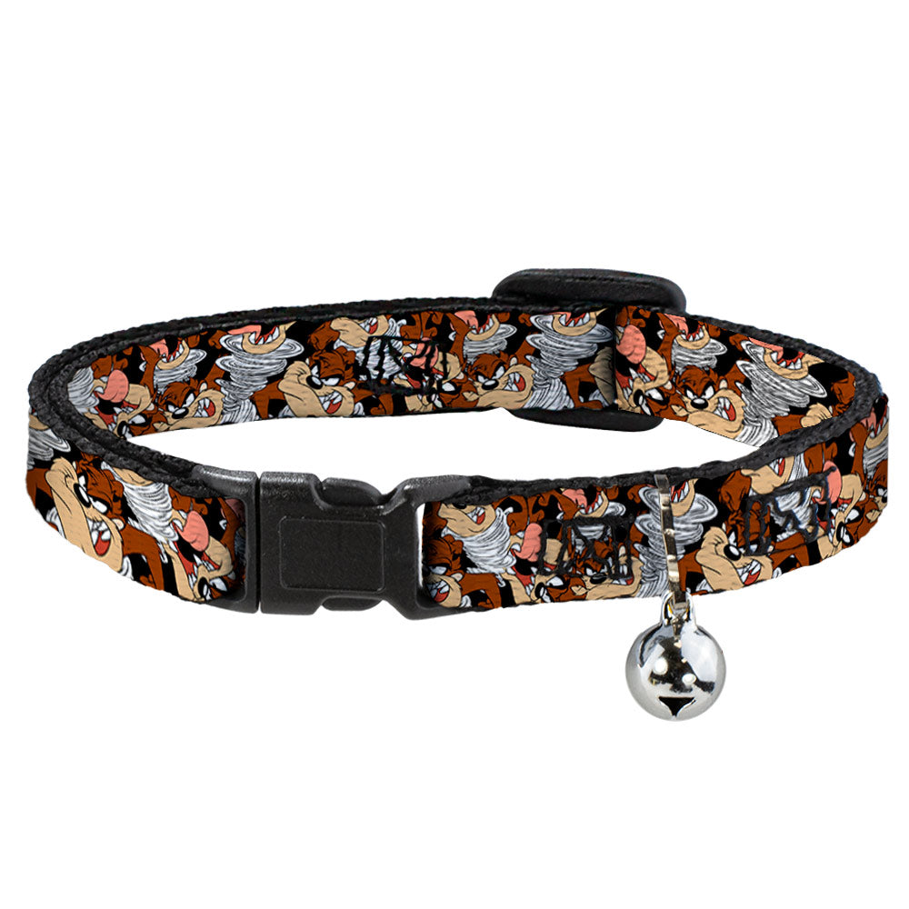 Cat Collar Breakaway - Tasmanian Devil Vortex Poses Stacked Black Breakaway Cat Collars Looney Tunes   