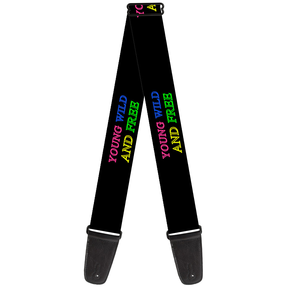 Guitar Strap - YOUNG WILD AND FREE Outline Black Multi Neon Guitar Straps Buckle-Down   