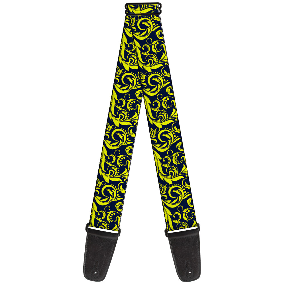 Guitar Strap - Filigree Navy Yellow Guitar Straps Buckle-Down   