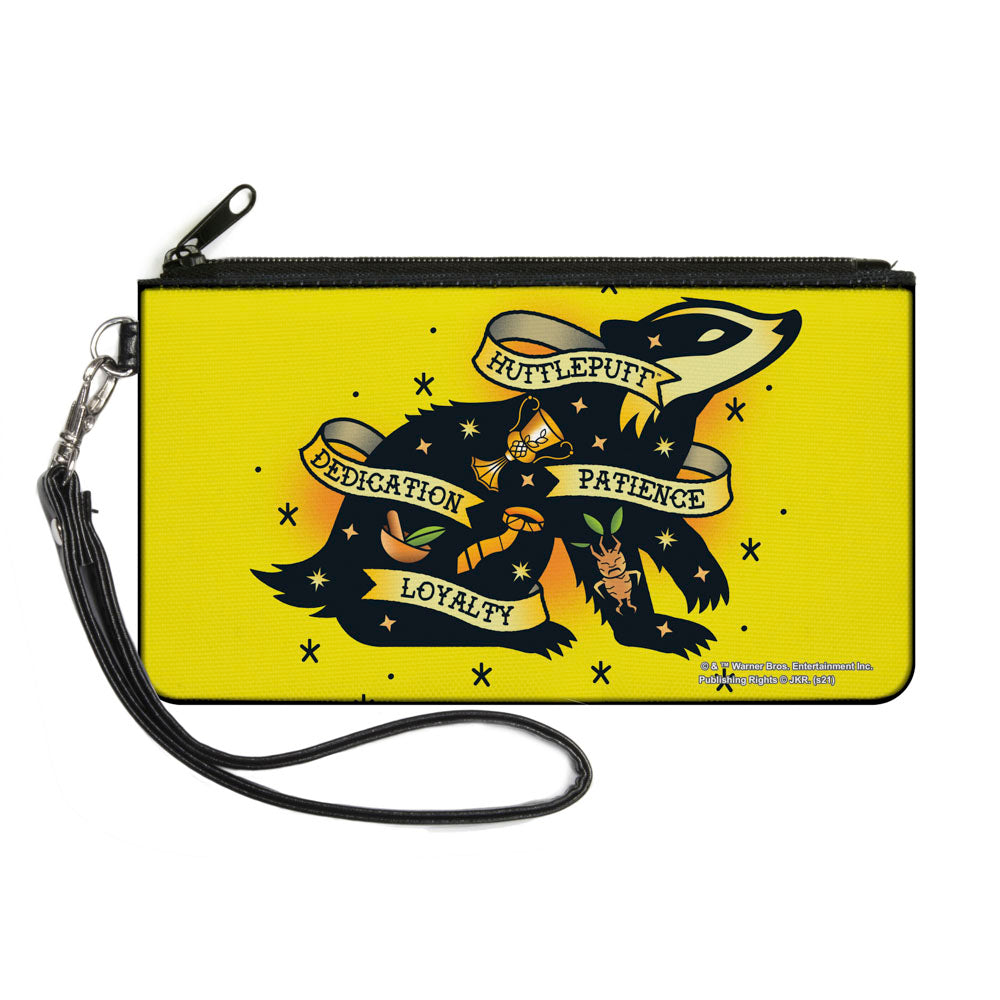 Canvas Zipper Wallet - SMALL - Harry Potter HUFFLEPUFF Badger PATIENCE DEDICATION LOYALTY Tattoo Yellow Canvas Zipper Wallets Harry Potter