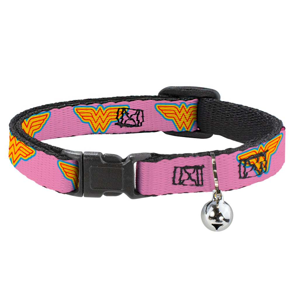Cat Collar Breakaway - Wonder Woman Logo Pink Blue Yellow Pink Breakaway Cat Collars DC Comics   