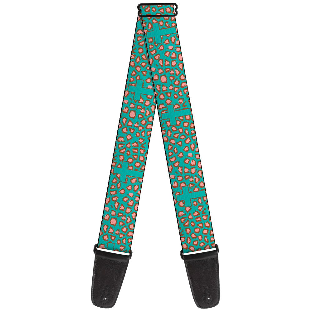 Guitar Strap - Cross Repeat Leopard Turquoise Pink Guitar Straps Buckle-Down   