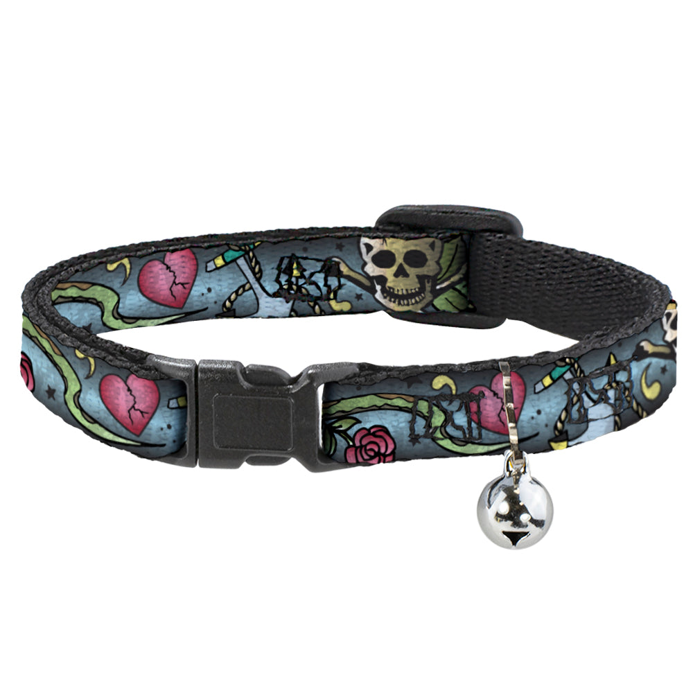 Cat Collar Breakaway - Live Hard Die Young CLOSE-UP Turquoise Breakaway Cat Collars Buckle-Down   
