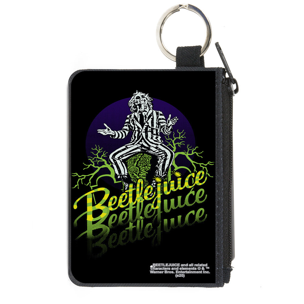 Canvas Zipper Wallet - MINI X-SMALL - BEETLEJUICE Sitting on Tombstone Pose Trees Black Purple Green Yellow Canvas Zipper Wallets Beetlejuice Default Title