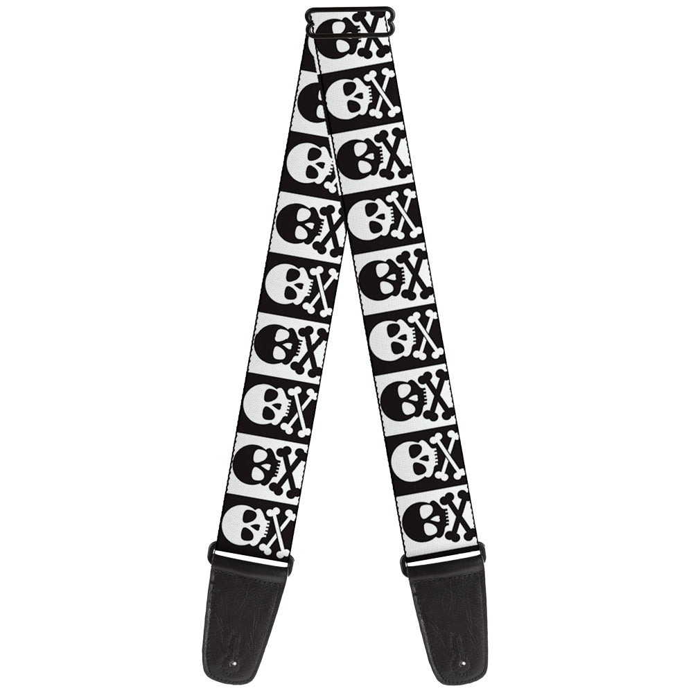 Guitar Strap - Skull & Cross Bones Blocks Black White White Black Guitar Straps Buckle-Down   