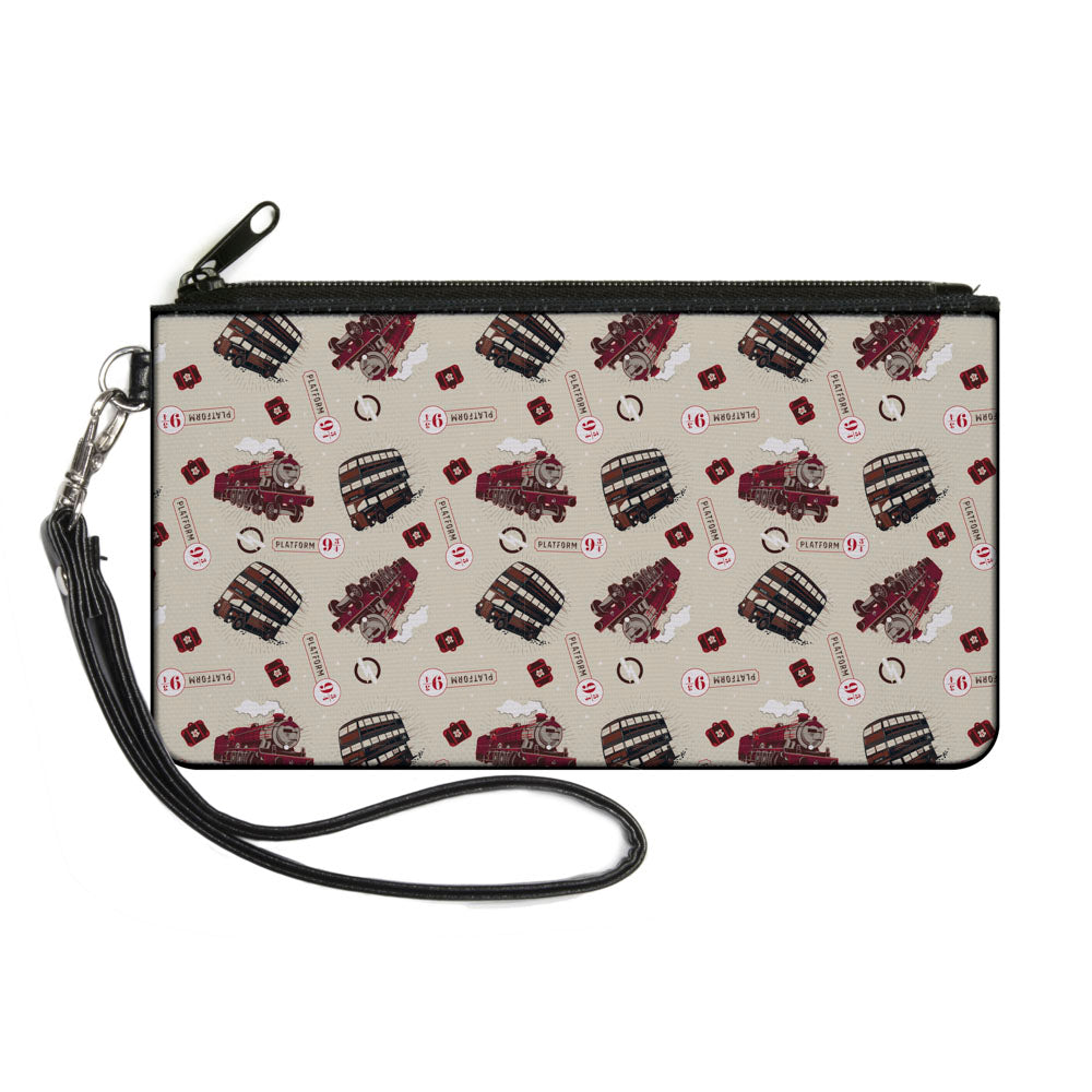 Canvas Zipper Wallet - SMALL - Harry Potter Hogwarts Express Knight Bus Collage Beige Reds Canvas Zipper Wallets Harry Potter